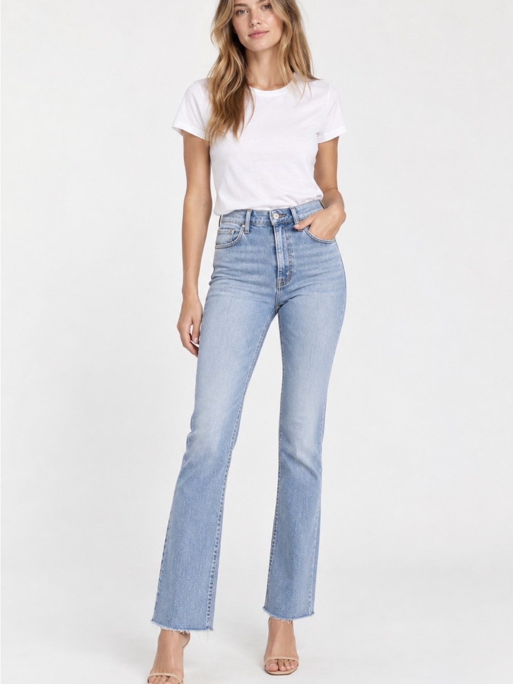 L'AGENCE Light Blue Flare Jeans with Raw Hem